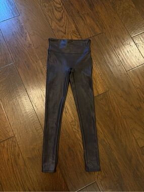 SPANX Faux Leather Leggings Black Size Small Stretch High Rise Shaping